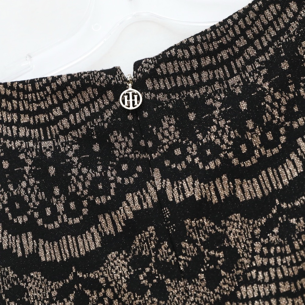 Tommy Hilfiger dress black gold knit ruffle metallic cocktail quiet luxury 10 - Picture 5 of 8
